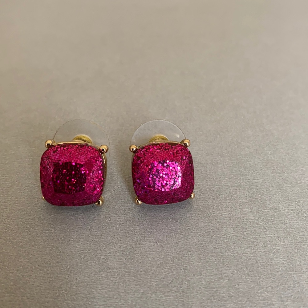 Bright pink glitter post earrings